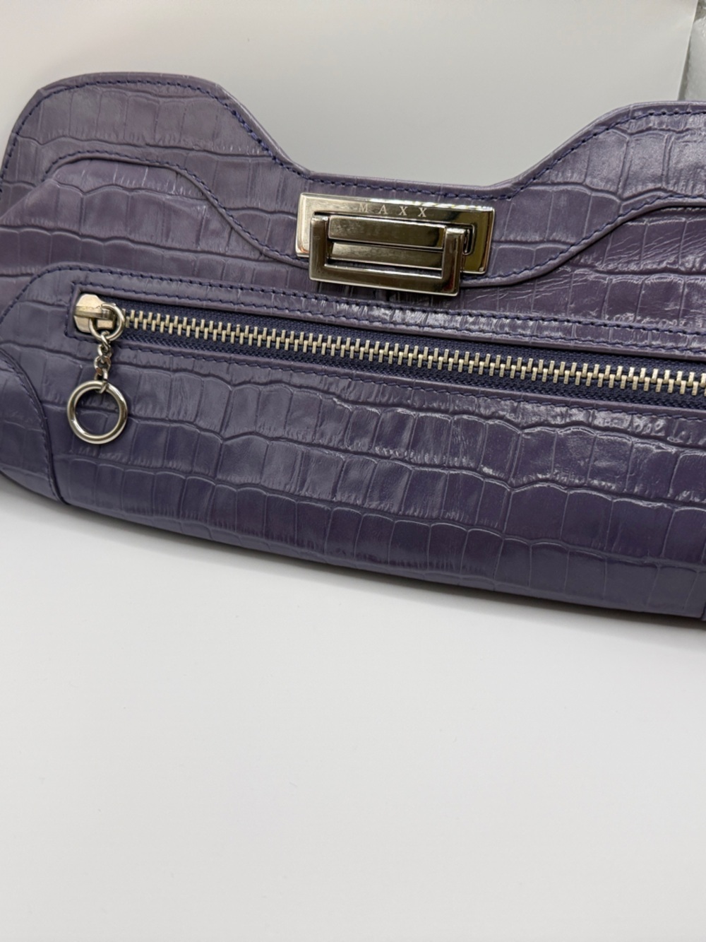 Maxx New York Purple Croc-Embossed Wristlet Clutch